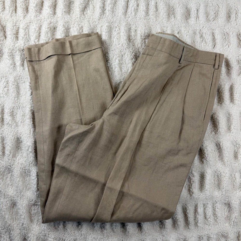 Grant Thomas Mens 38x32 Tan 100% Linen Pleated Cuffed Dress Pants Khaki K64420